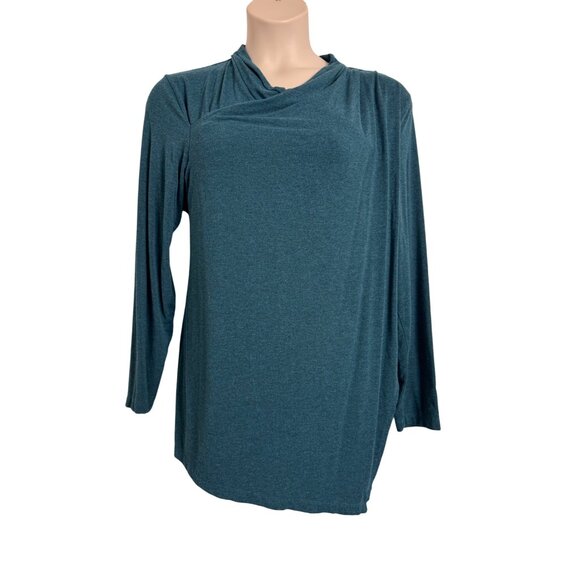 H by Halston Pullover Size 2X Cross Wrap Green Tunic Zip Up Back - Picture 8 of 9